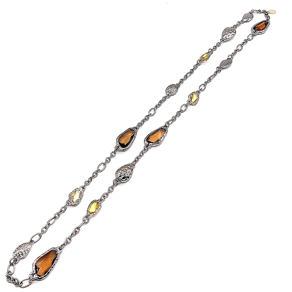 CHICO'S Topaz Citrine Gemstone Statement Layered Convertible Necklace in Silver - Picture 4 of 7